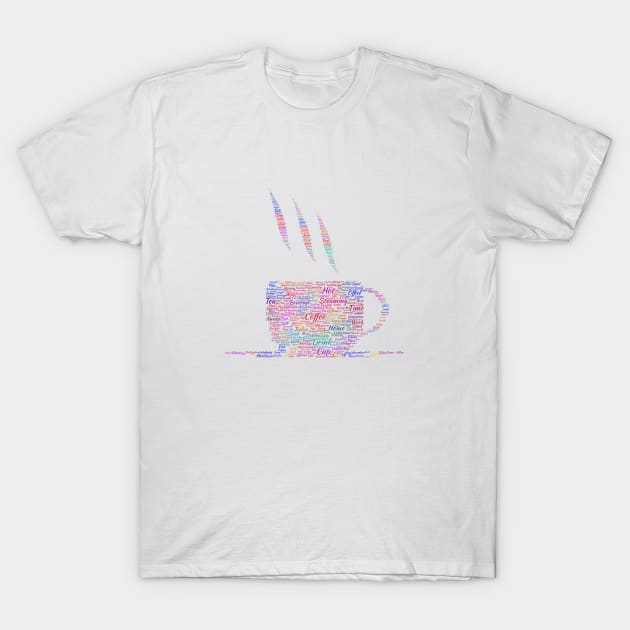 Tea Hot Cup Silhouette Shape Text Word Cloud T-Shirt by Cubebox